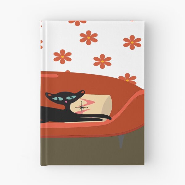Item preview, Black Atomic Retro Cat Stretching out on a Mid Century Sofa designed and sold by LisWilliams.