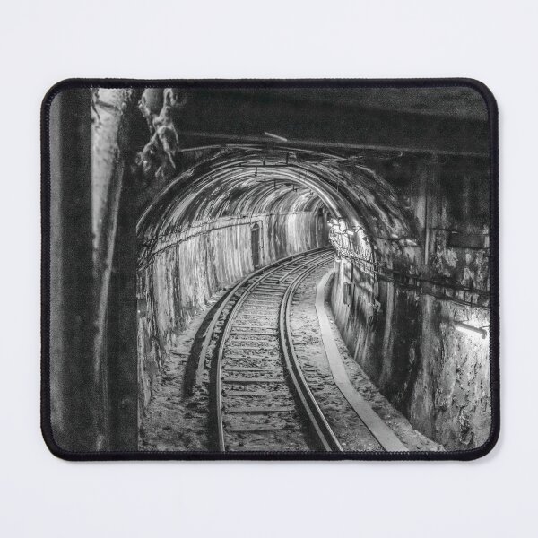Item preview, Paris Metro Old Tunnel and Train Tracks Black and White Photo designed and sold by skyfilming.
