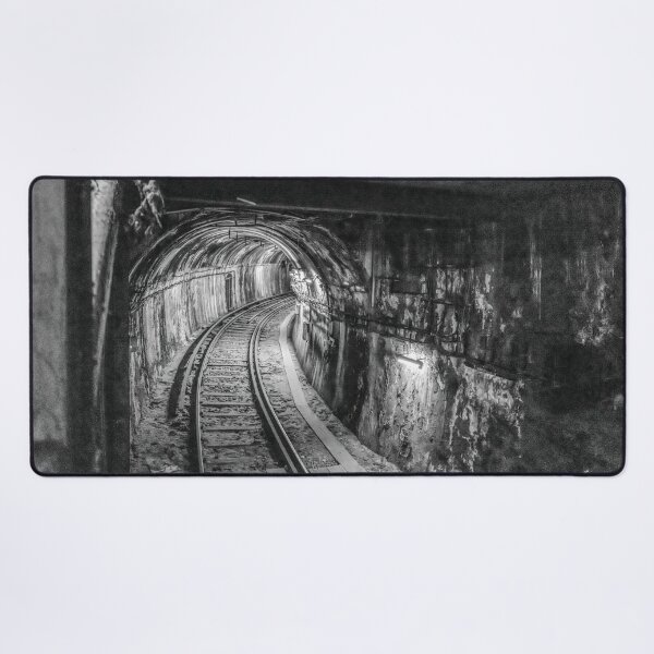 Item preview, Paris Metro Old Tunnel and Train Tracks Black and White Photo designed and sold by skyfilming.
