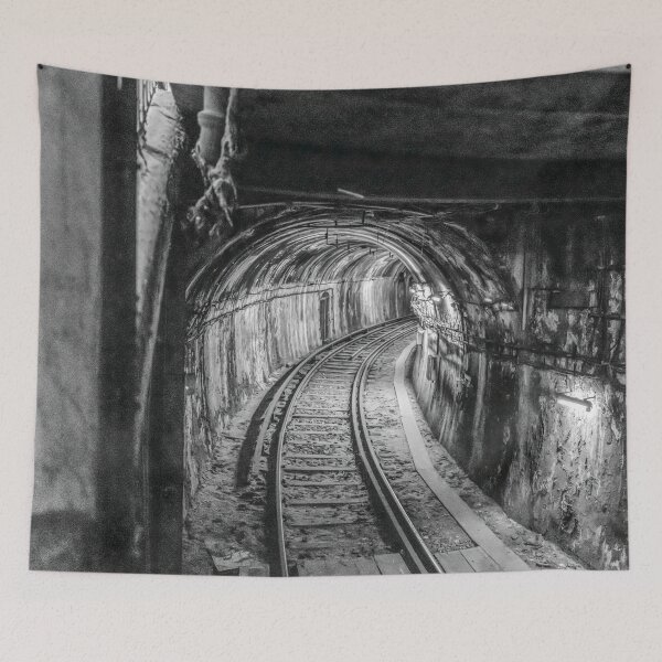 Item preview, Paris Metro Old Tunnel and Train Tracks Black and White Photo designed and sold by skyfilming.
