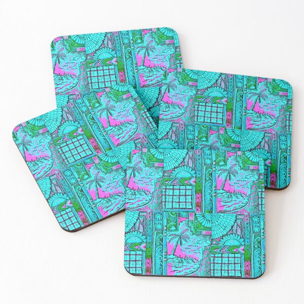 Item preview, sun setting pink, blue, sunset, palm tree, flowers, retro designed and sold by Nickdavisinghe.