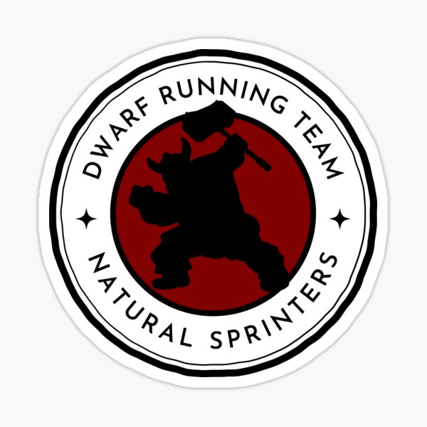 Vista previa del artículo con la obra «Dwarf Running Team - Natural Sprinters - Negro - Fantasy Funny Running», diseñado y vendido por Fenay Designs.