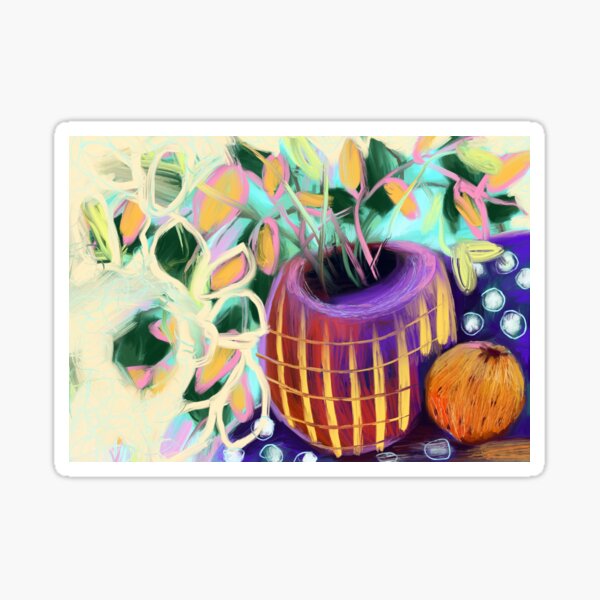 Purple vase and orange Sticker