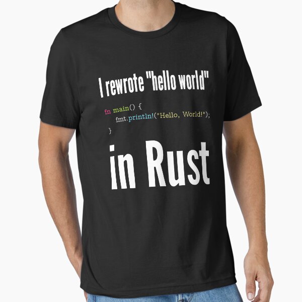 Vista previa del artículo con la obra «Reescribí hola mundo en Rust - Funny Programming Design», diseñado y vendido por geeksta.