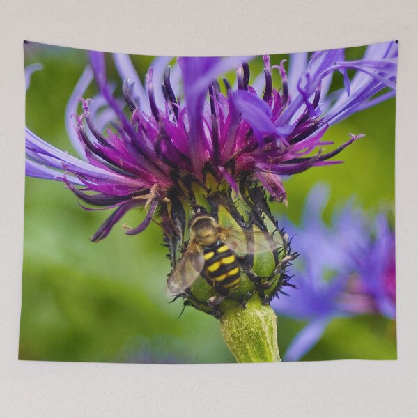Item preview, Wild purple flower with a bee in the middle - WelshDesigns designed and sold by welshdesigns.