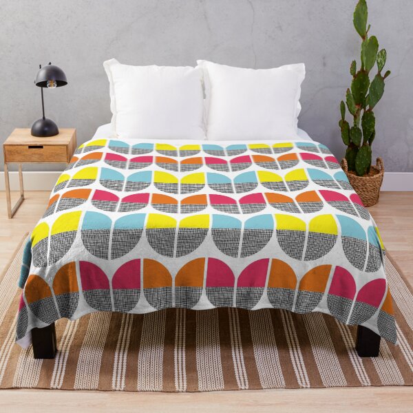 Item preview, Textured Mid-Century Modern Small Summer Leaves Pink, Orange, Yellow, Blue, Black designed and sold by QuestingPixel.