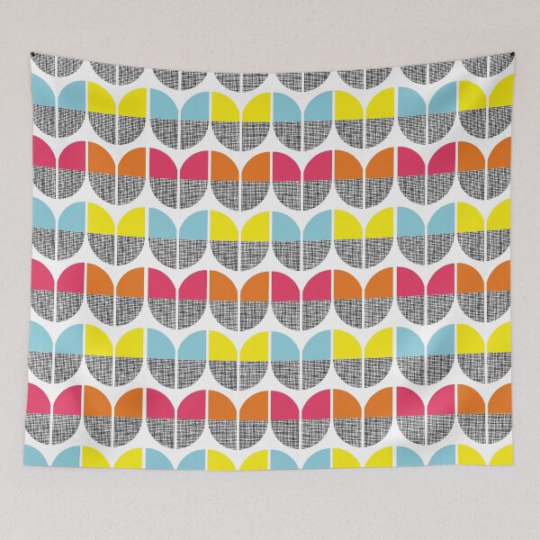 Item preview, Textured Mid-Century Modern Small Summer Leaves Pink, Orange, Yellow, Blue, Black  designed and sold by QuestingPixel.