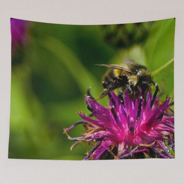Item preview, Wild purple flower with a bee in the middle - WelshDesigns designed and sold by welshdesigns.