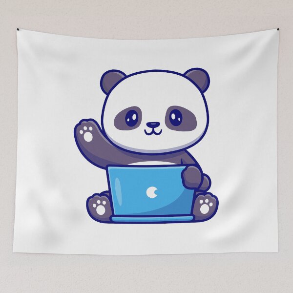 Aperçu de l'œuvre Panda mignon travaillant sur un ordinateur portable créée et vendue par Tobasiano.