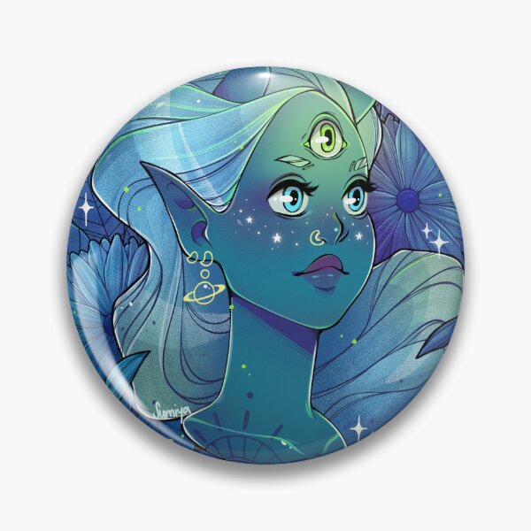 Item preview, Cute Blue Anime Alien Girl with Planet Earring - Original Design designed and sold by SumiyaArt.