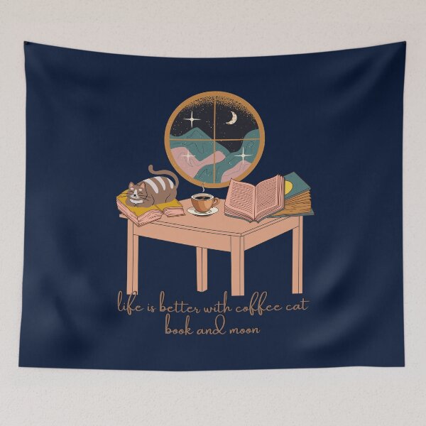 Item preview, Life is better with coffee cat book and moon designed and sold by xbatata.