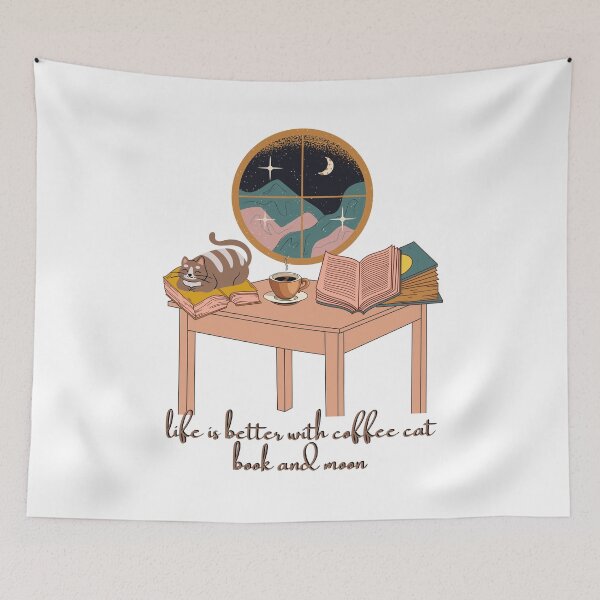 Item preview,  Life is better with cat coffee book and moon designed and sold by xbatata.