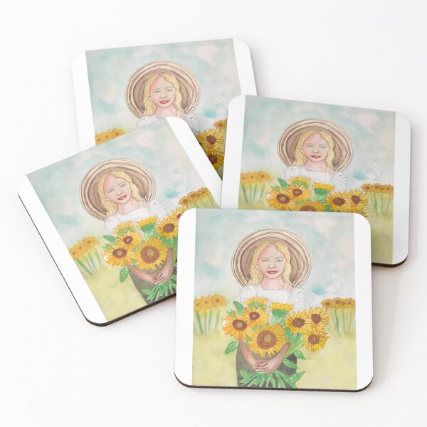 Item preview, Girl picking up sunflowers designed and sold by altairaleon.