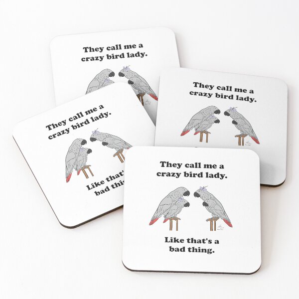 Item preview, Crazy Bird Lady with Family of African Greys designed and sold by Laughing Parrot Studio.