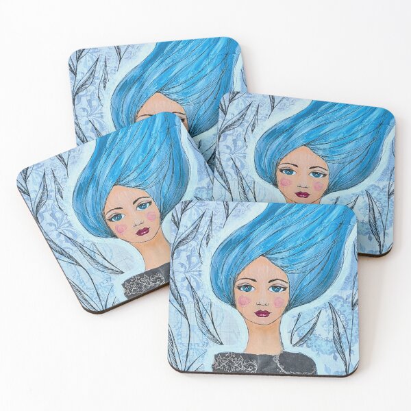 Item preview, Lady in Blue portrait painting designed and sold by Undertheoaktree.