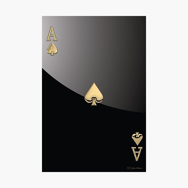 Ace of Spades in Gold over Black Photographic Print