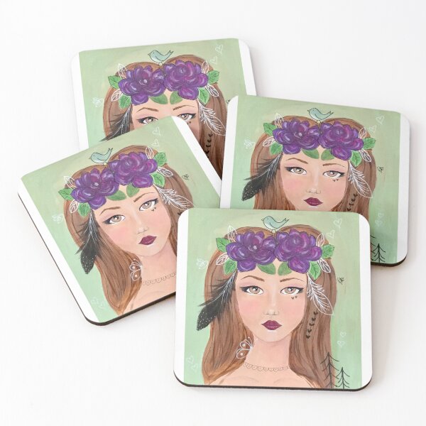 Item preview, Mother Nature Portrait mixed media whimsical woman designed and sold by Undertheoaktree.