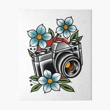 Vintage Camera and flowers Traditional Tattoo