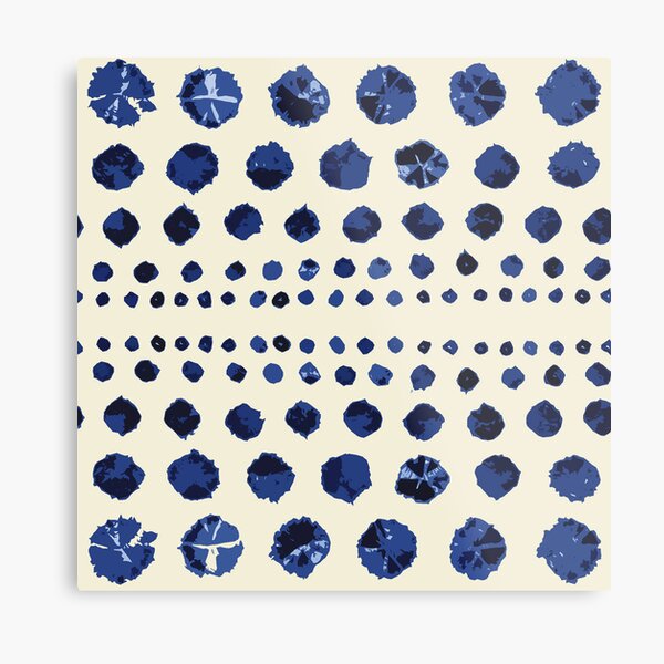 Shibori Circles - Dk. Blue on Cream Metal Print