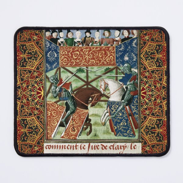 Item preview, MEDIEVAL TOURNAMENT, FIGHTING KNIGHTS HORSEBACK ,DAMSELS RED YELLOW FLORAL designed and sold by BulganLumini.