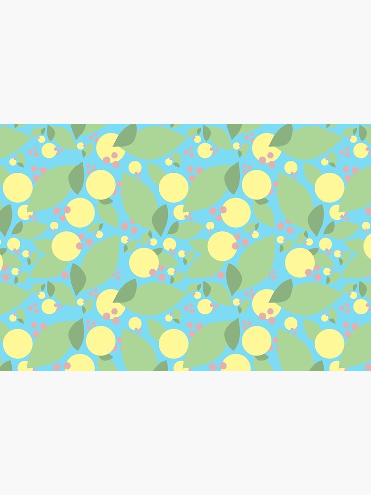 Disover Blue ditsy print lemon berry and leaf pattern design Bath Mat