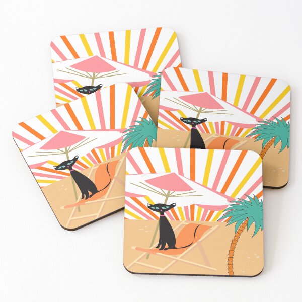 Item preview, Retro Black Mid Century Cat on the Beach designed and sold by LisWilliams.