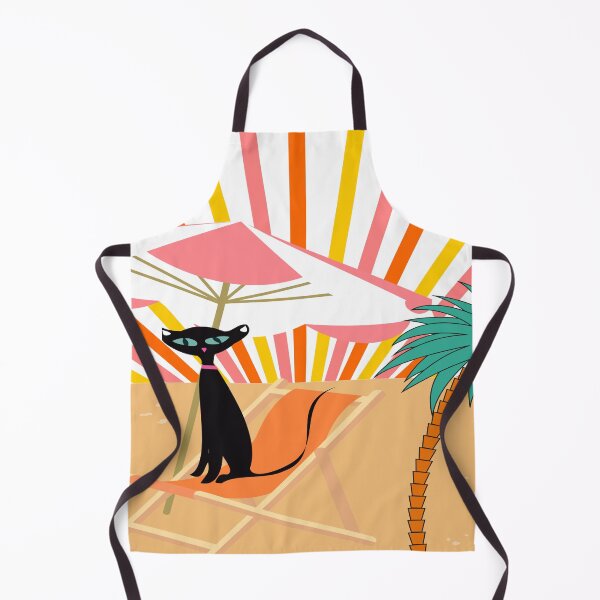 Item preview, Retro Black Mid Century Cat on the Beach designed and sold by LisWilliams.
