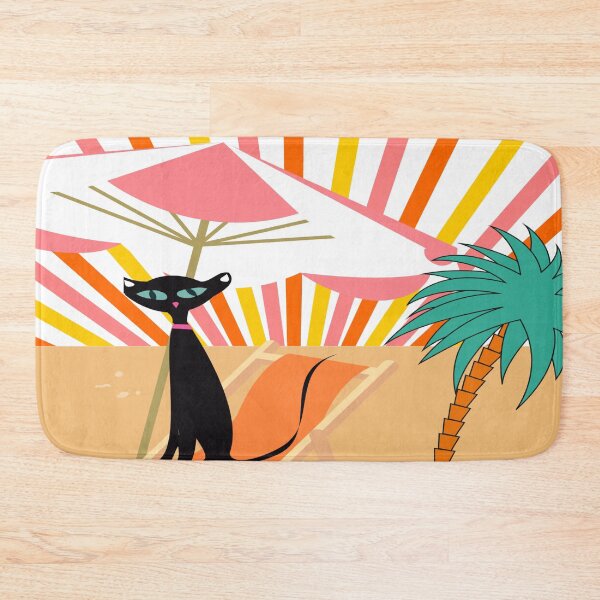 Item preview, Retro Black Mid Century Cat on the Beach designed and sold by LisWilliams.