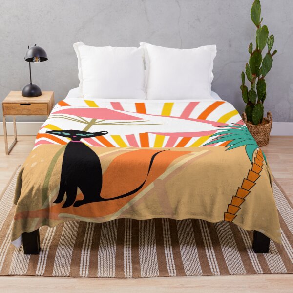 Item preview, Retro Black Mid Century Cat on the Beach designed and sold by LisWilliams.