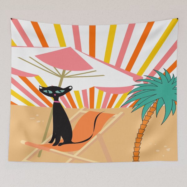 Item preview, Retro Black Mid Century Cat on the Beach designed and sold by LisWilliams.