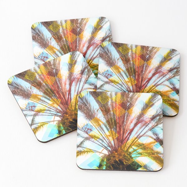 Item preview, palm tree with geometric pixel square pattern abstract in yellow blue designed and sold by Mrvell.