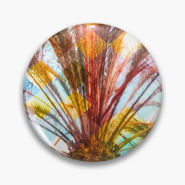 Item preview, palm tree with geometric pixel square pattern abstract in yellow blue designed and sold by Mrvell.
