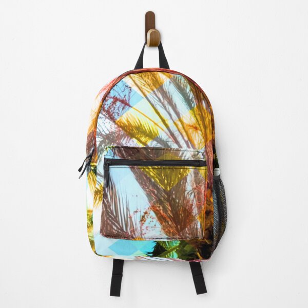 Item preview, palm tree with geometric pixel square pattern abstract in yellow blue designed and sold by Mrvell.