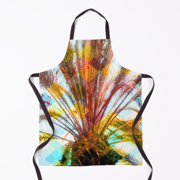Item preview, palm tree with geometric pixel square pattern abstract in yellow blue designed and sold by Mrvell.