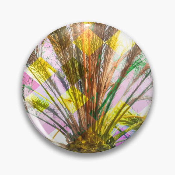 Item preview, palm tree with geometric pixel square pattern abstract in pink yellow designed and sold by Mrvell.