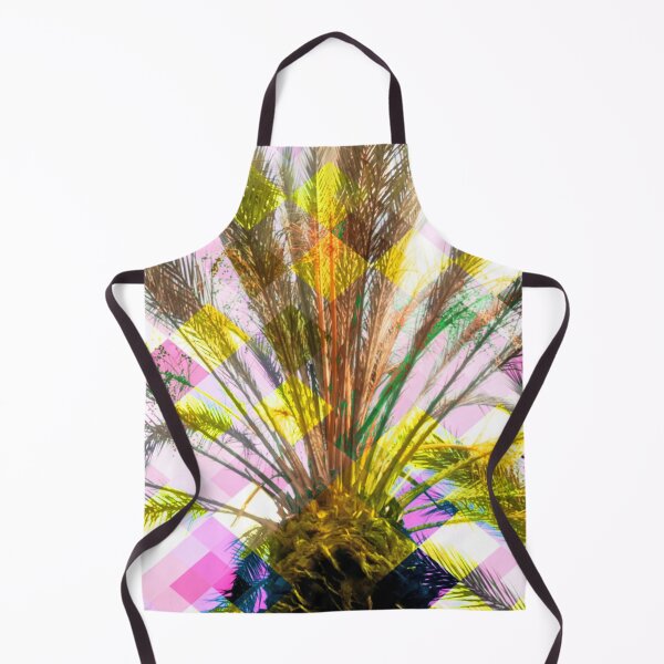 Item preview, palm tree with geometric pixel square pattern abstract in pink yellow designed and sold by Mrvell.