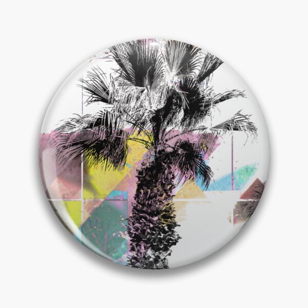 Item preview, palm tree with geometric pixel square pattern abstract in pink yellow blue designed and sold by Mrvell.