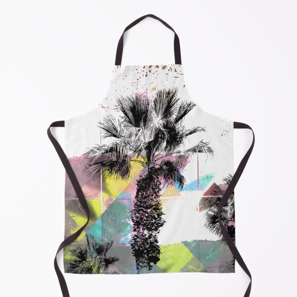 Item preview, palm tree with geometric pixel square pattern abstract in pink yellow blue designed and sold by Mrvell.