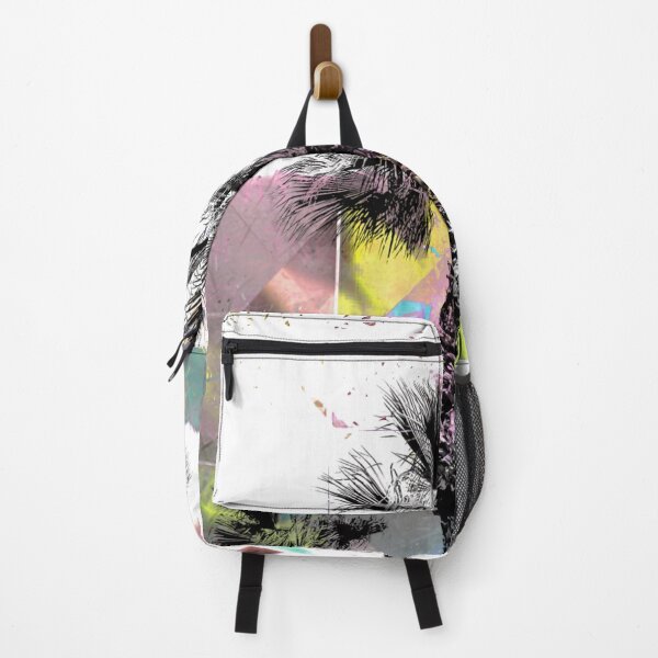 Item preview, palm tree with geometric pixel square pattern abstract in pink yellow blue designed and sold by Mrvell.