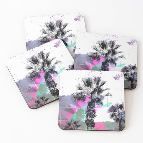 Item preview, palm tree with geometric pixel square pattern abstract in purple pink blue designed and sold by Mrvell.