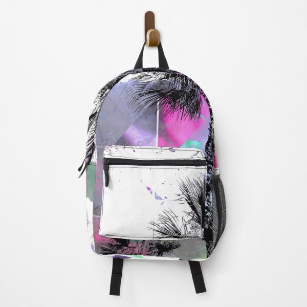 Item preview, palm tree with geometric pixel square pattern abstract in purple pink blue designed and sold by Mrvell.