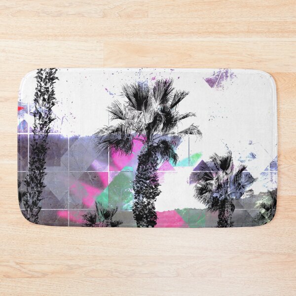 Item preview, palm tree with geometric pixel square pattern abstract in purple pink blue designed and sold by Mrvell.