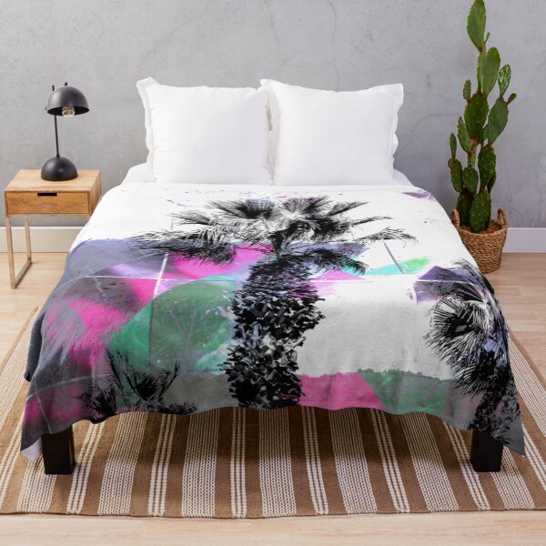 Item preview, palm tree with geometric pixel square pattern abstract in purple pink blue designed and sold by Mrvell.