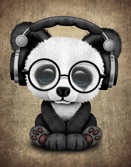 "Cute Baby Panda Dj Wearing Headphones" Poster by ...