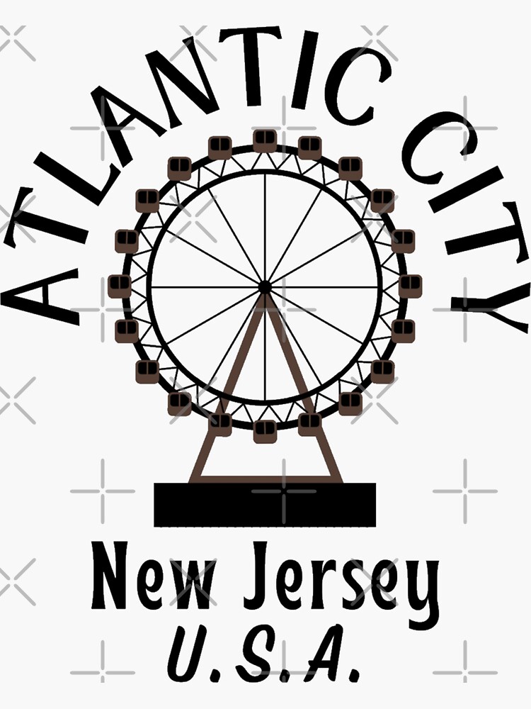 "Retro Atlantic City New Jersey Ferris Wheel Black" Sticker for Sale
