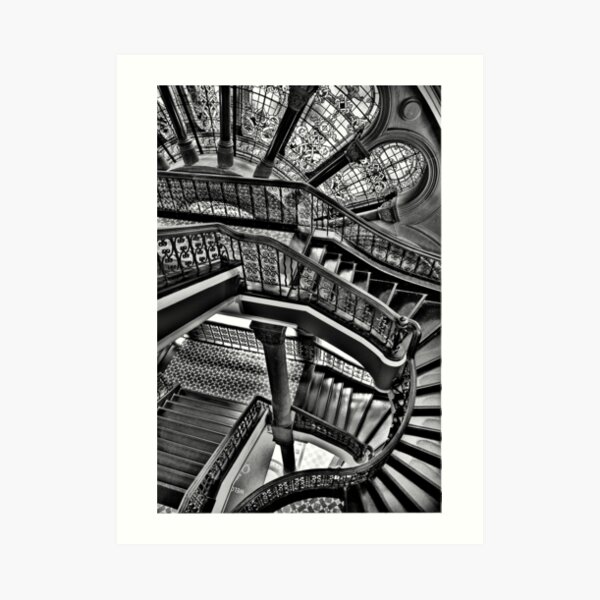 Old Style Workmanship (Monochrome Version) - The Grand Staircase, Queen Victoria Building - The HDR Experience Art Print