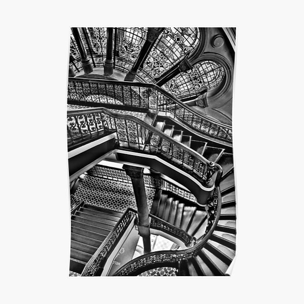 Old Style Workmanship (Monochrome Version) - The Grand Staircase, Queen Victoria Building - The HDR Experience Poster