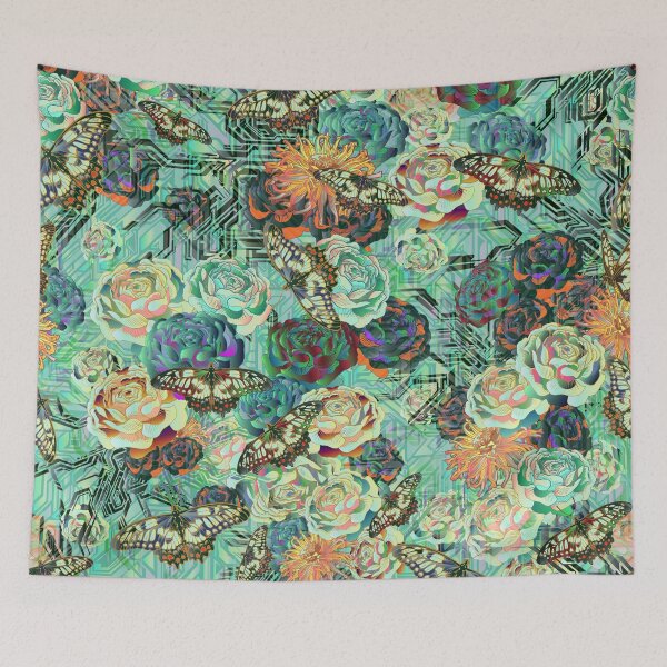 Item preview, Psychedelic chinoiserie butterfly garden pearlescent jade designed and sold by Ruth Cadioli.