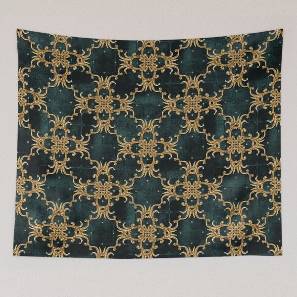 Item preview, Flourish Ornamental Damask Velvet Gold Black Green Pattern - Baroque Patterns designed and sold by antevasinart.