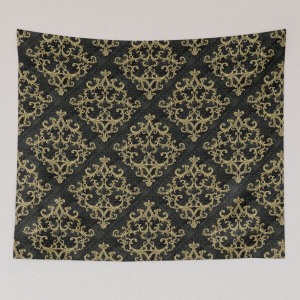 Aperçu de l'œuvre Damassé Ornementale Velours Motif Or Noir - Velours Motifs Baroques créée et vendue par antevasinart.